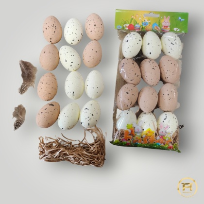 AND-0008 Jajka Styropianowe Barwione + Piórka i Sizal 24op