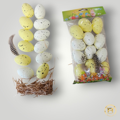 AND-0007 Jajka Styropianowe + Piórka i Sizal 24op